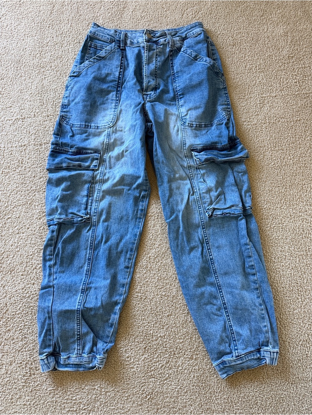 Women’s Light Blue Cargo Denim Ankle Pants